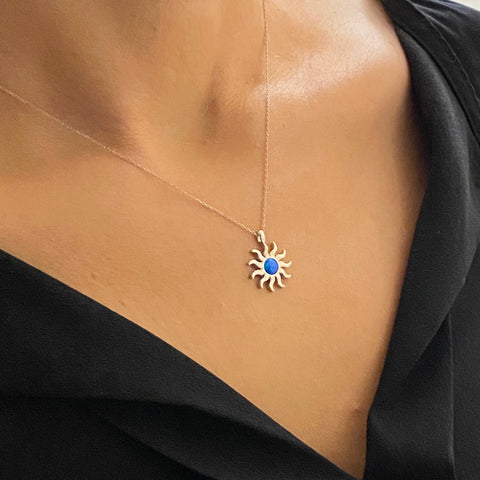 Silver Opal Stone Sun Necklace